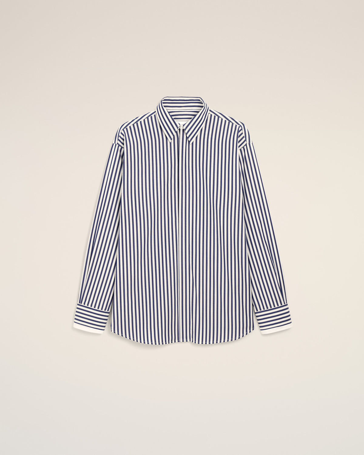 Chemise large rayée bleue en coton col amovible - 1