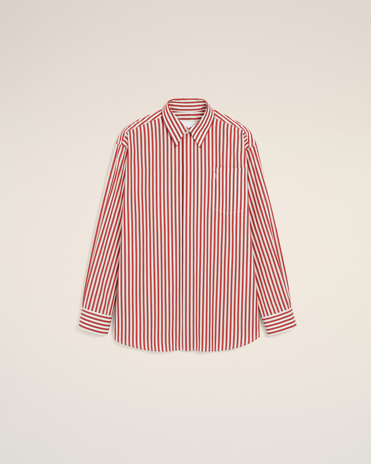 Chemise large rayée rouge en coton Ami de Coeur embossé - 1