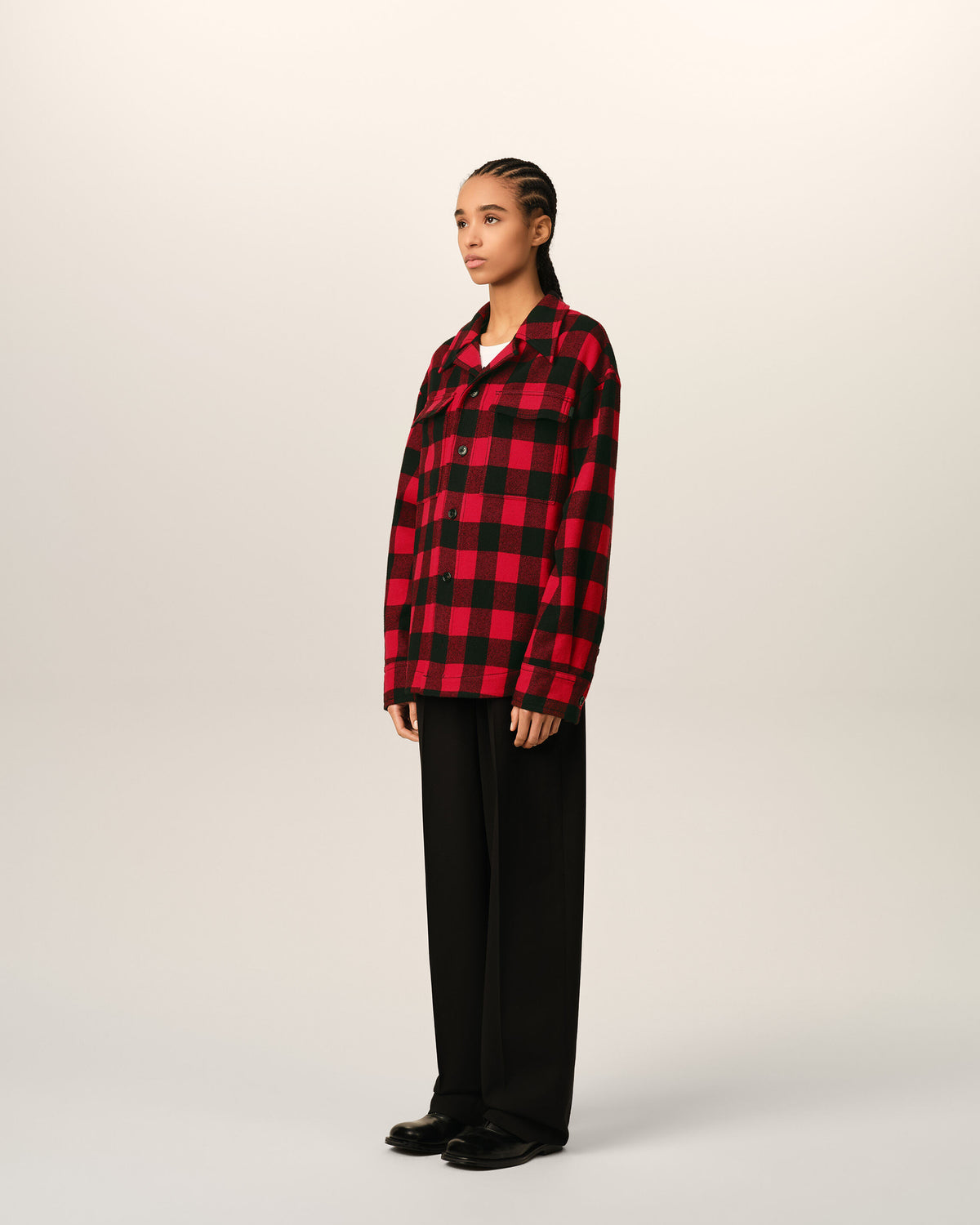 Red wide checkered wool overshirt - 13