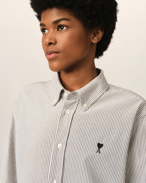 Black striped cotton shirt with Ami de Coeur - Woman - 10 - AMI Paris - Ami Paris