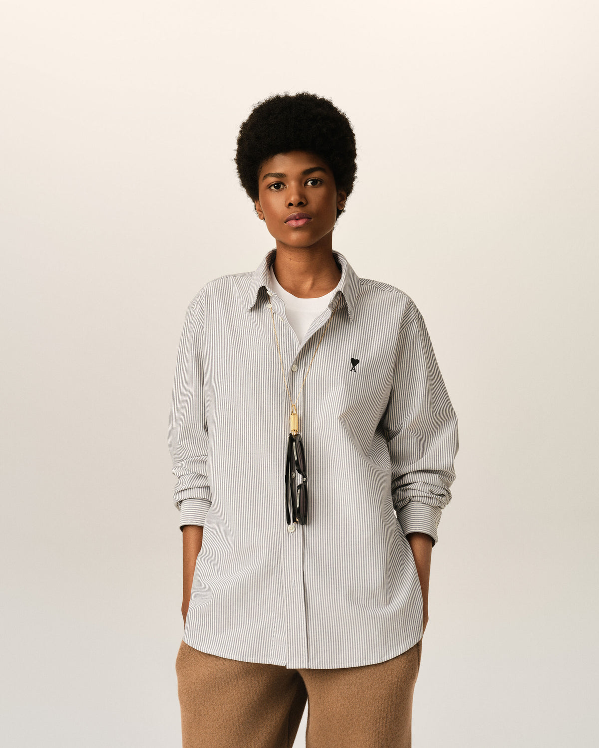 Black striped cotton shirt with Ami de Coeur - 8