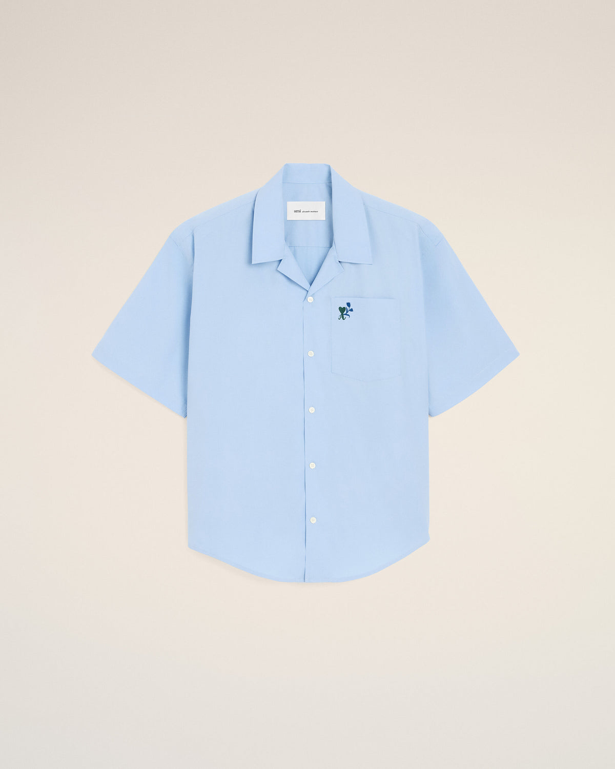 Blue boxy cotton short-sleeve shirt with Ami de Coeur tulip - 7