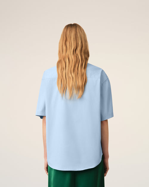 Blue boxy cotton short-sleeve shirt with Ami de Coeur tulip - Woman - 11 - AMI Paris - Ami Paris