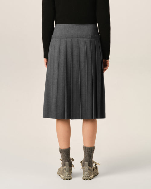 Gonna midi plissettata in lana grigia - Donna - 10 - AMI Paris - Ami Paris