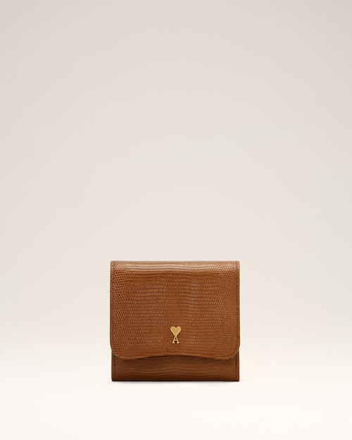 Portefeuille Paris Paris marron compact en cuir embossé lézard - Femme - 4 - AMI Paris - Ami Paris
