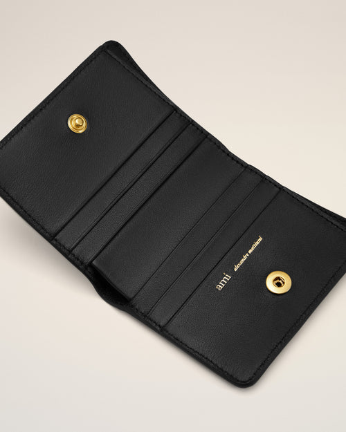 Cartera Carrousel plegada de cuero de becerro negro - Hombre - 3 - AMI Paris - Ami Paris