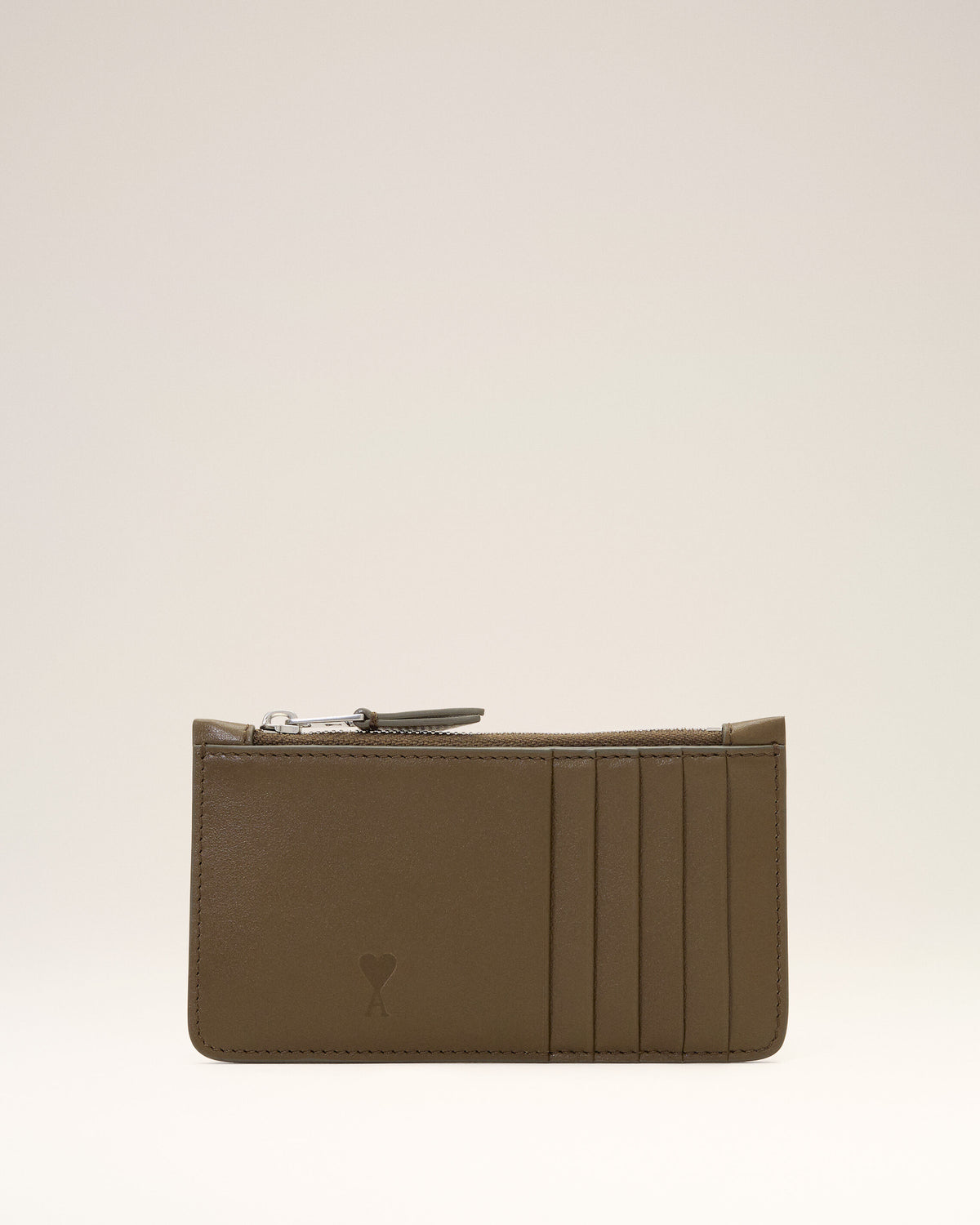 Brown zipped cowhide leather card holder with Ami de Coeur - 1