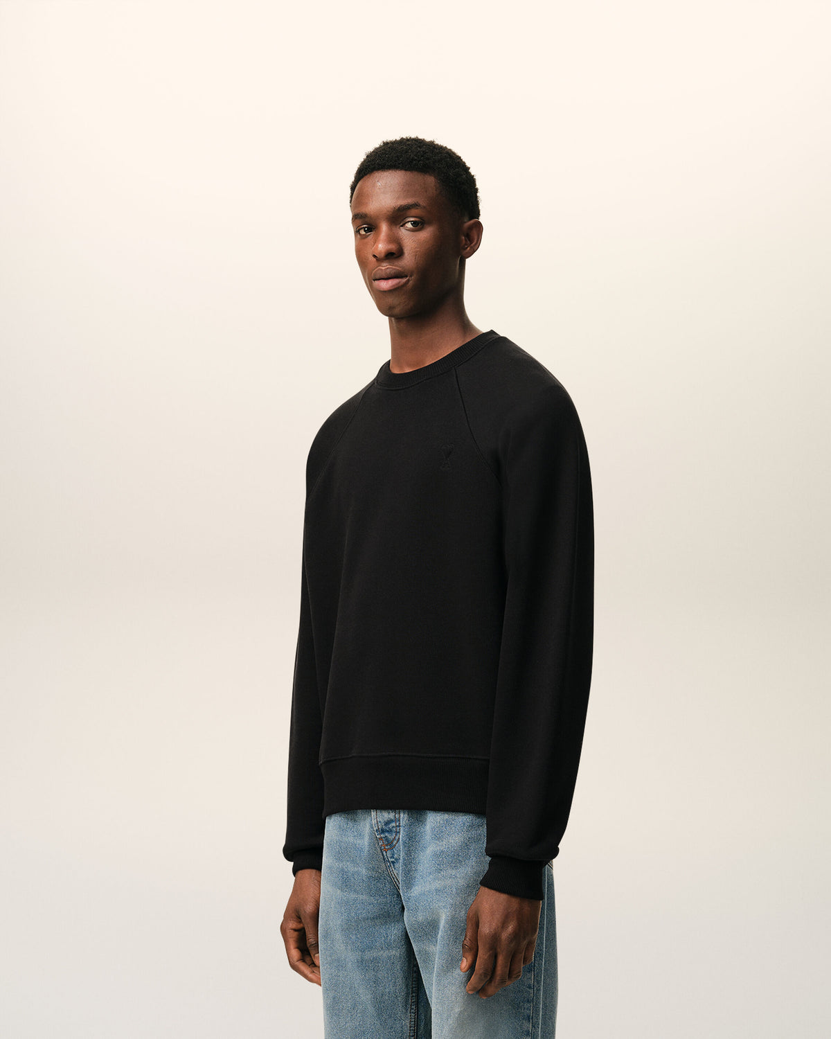 Black Cotton Sweatshirt with Embossed Ami De Coeur  - 6