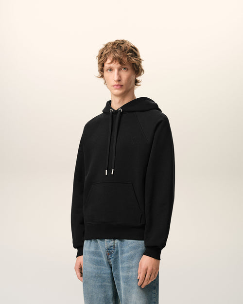 Black Cotton Hoodie with Embossed Ami De Coeur  - Man - 6 - AMI Paris - Ami Paris