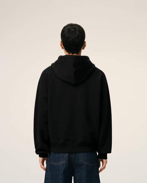 Black Zipped Cotton Hoodie with Embossed Ami De Coeur  - Man - 5 - AMI Paris - Ami Paris