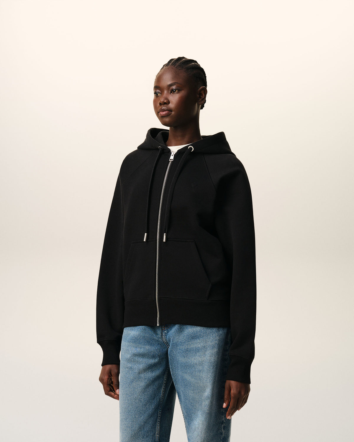 Black Zipped Cotton Hoodie with Embossed Ami De Coeur  - 12