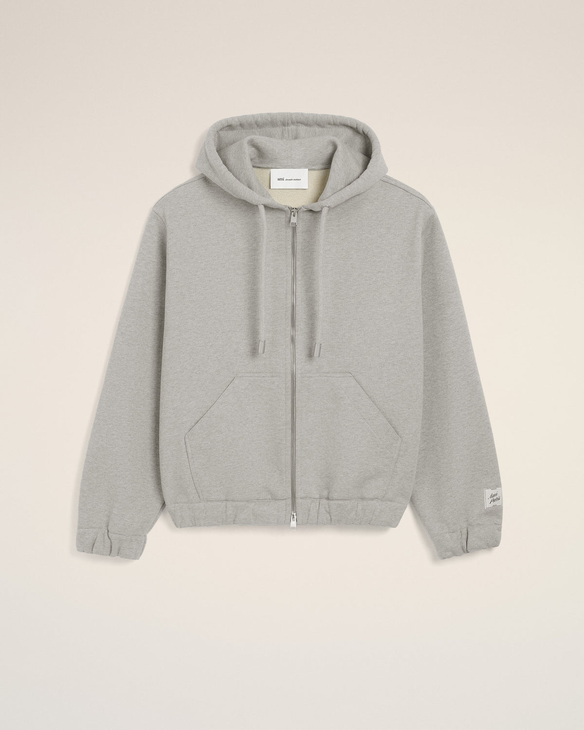 Grauer Hoodie aus Baumwolle mit Reißverschluss und Heritage Ami Paris Etikett - 1