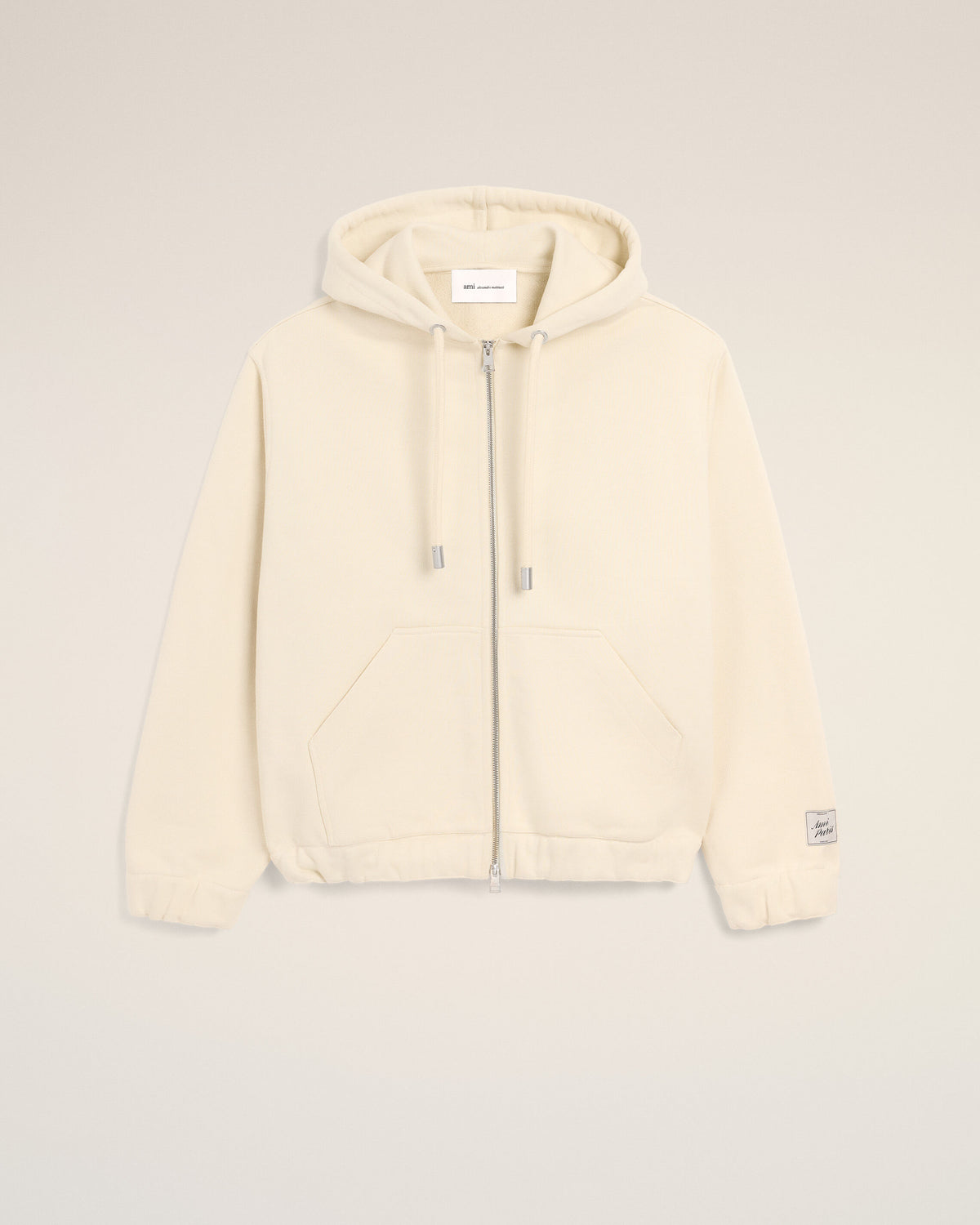 Hoodie blanc zippé en coton étiquette héritage Ami Paris - 1