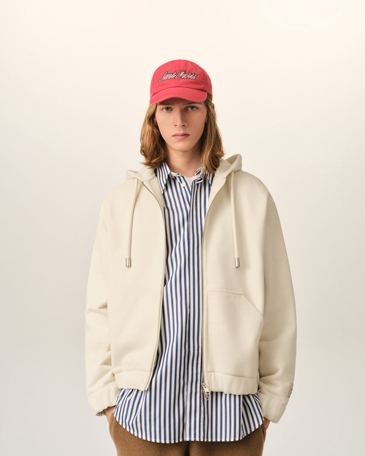 Hoodie blanc zippé en coton étiquette héritage Ami Paris - 2
