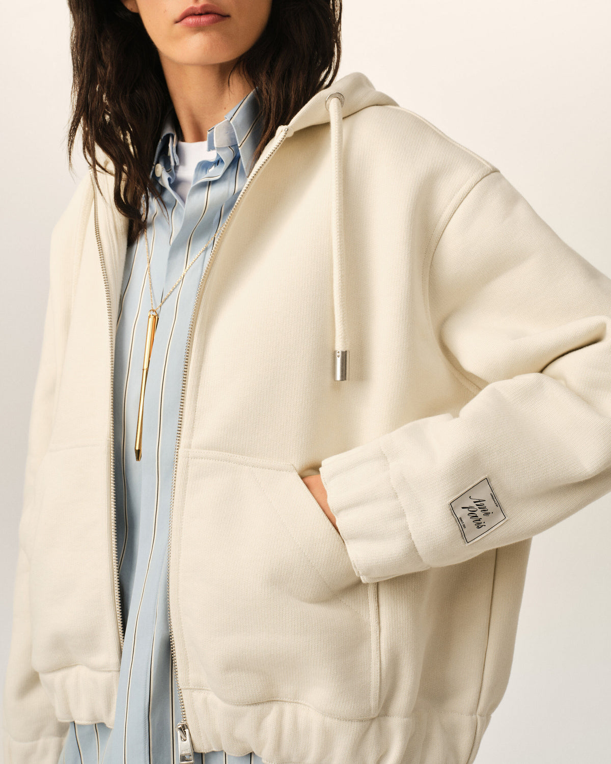 Hoodie blanc zippé en coton étiquette héritage Ami Paris - 11