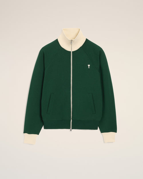 Green zipped cotton sweatshirt with Ami de Coeur - Man - 1 - AMI Paris - Ami Paris