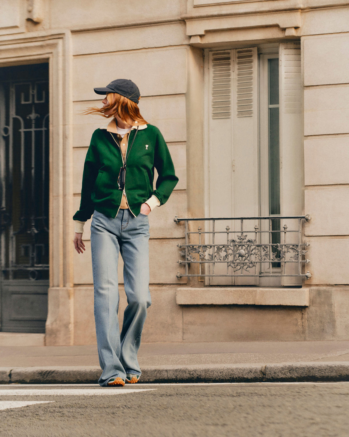 Green zipped cotton sweatshirt with Ami de Coeur - 13
