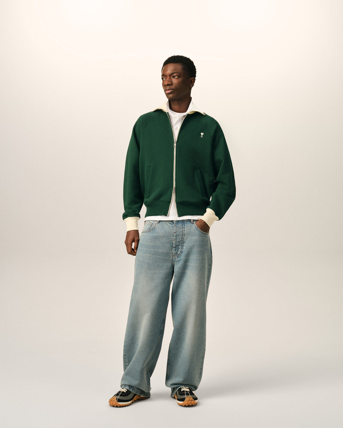 Green zipped cotton sweatshirt with Ami de Coeur - 3