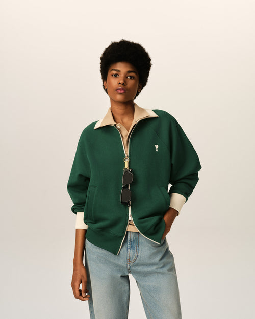 Green zipped cotton sweatshirt with Ami de Coeur - Woman - 8 - AMI Paris - Ami Paris
