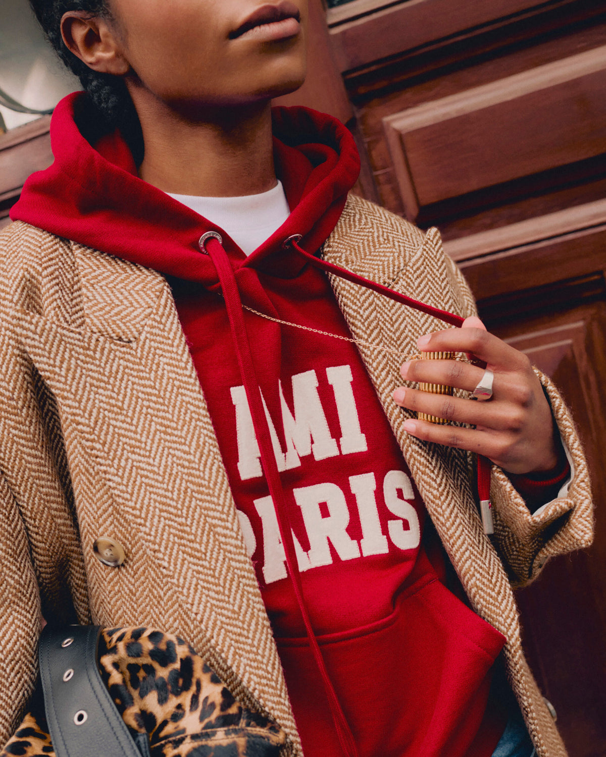 Red cotton hoodie with Ami Paris embroidery - 14