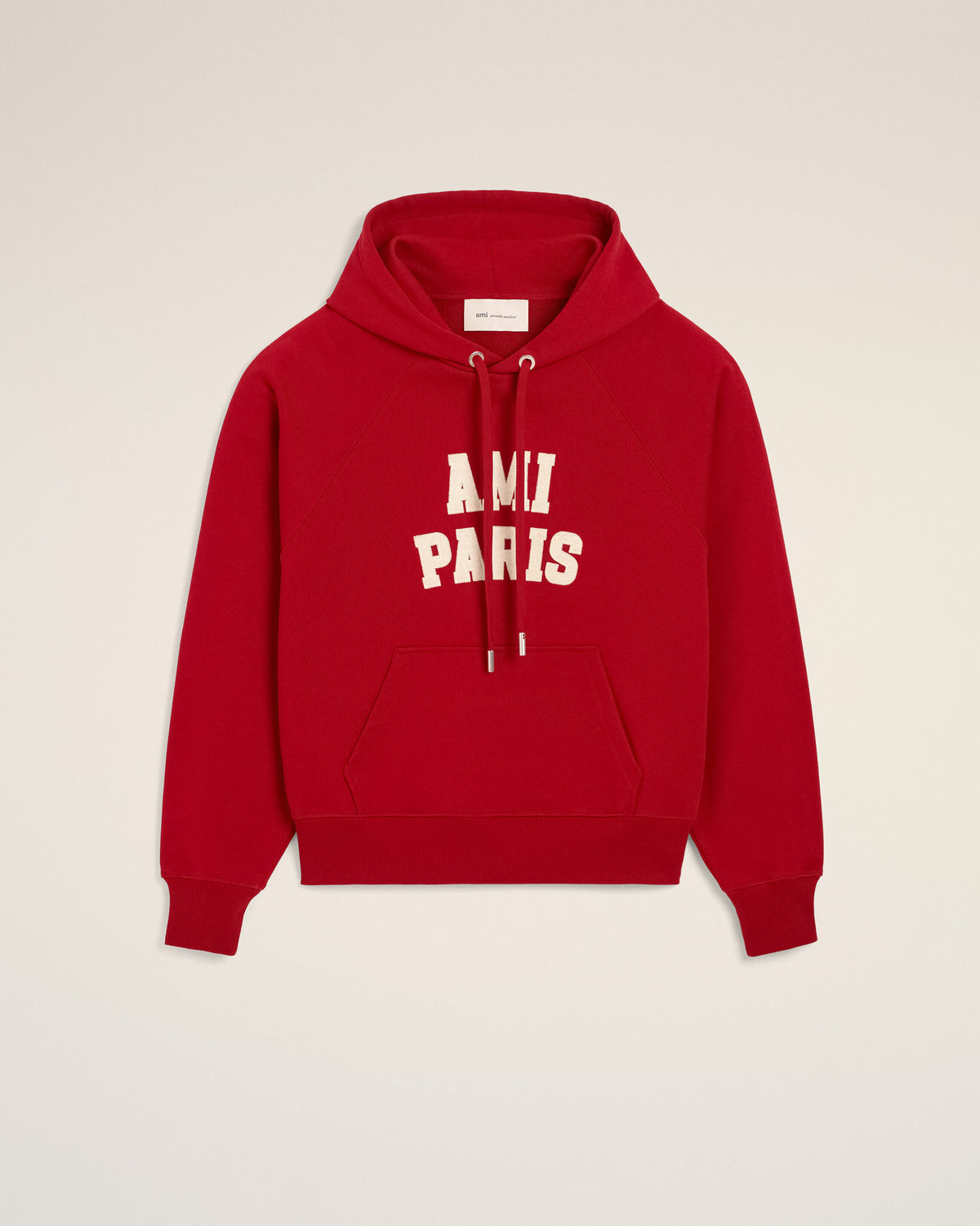 Red cotton hoodie with Ami Paris embroidery - 8
