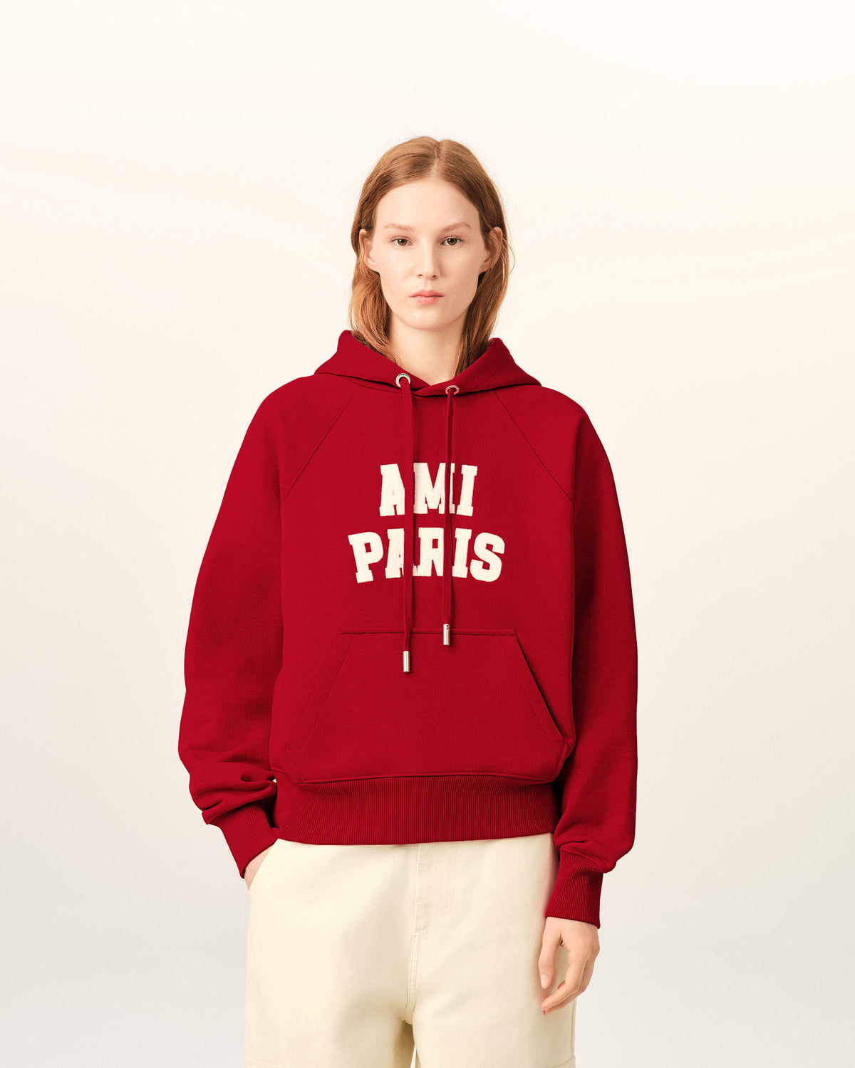 Red cotton hoodie with Ami Paris embroidery - 9