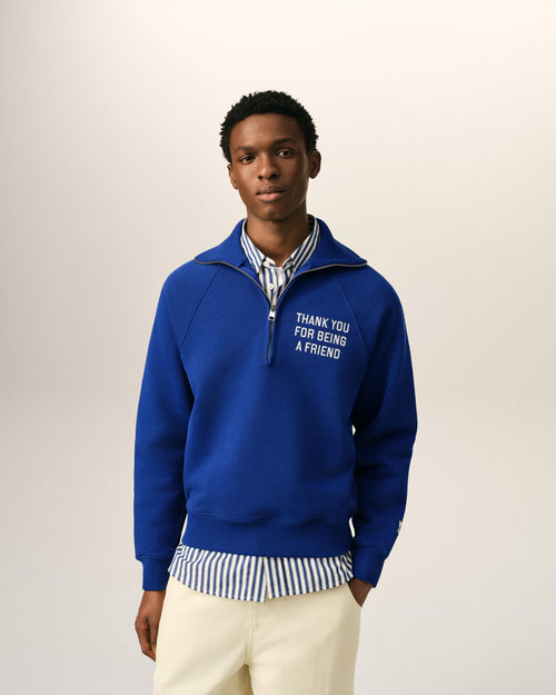 Blauer Sweatshirt mit Reißverschluss aus Baumwolle „Thank you for being a friend“ - 2 - Ami Paris