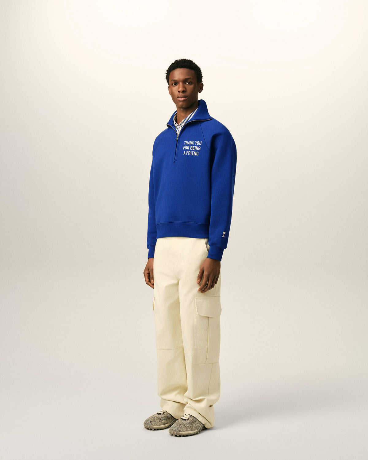 Sweatshirt zippé bleu en coton "Thank you for being a friend" - 6