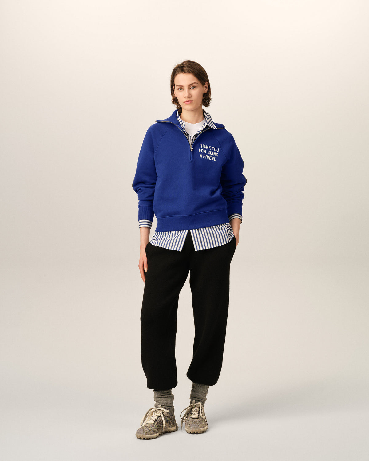 Sweatshirt zippé bleu en coton "Thank you for being a friend" - 9