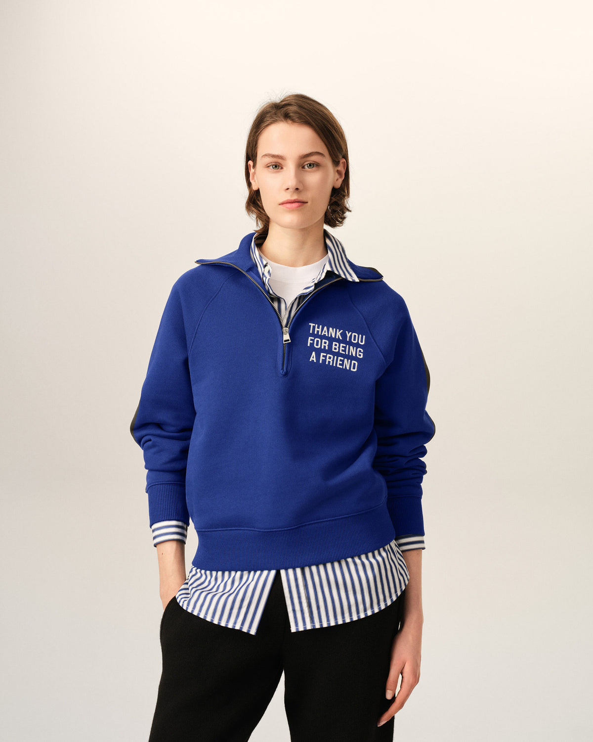 Sweatshirt zippé bleu en coton "Thank you for being a friend" - 8