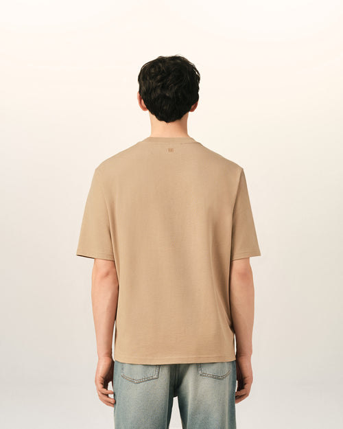 T-shirt in cotone beige con Ami de Cœur goffrato - Uomo - 5 - AMI Paris - Ami Paris