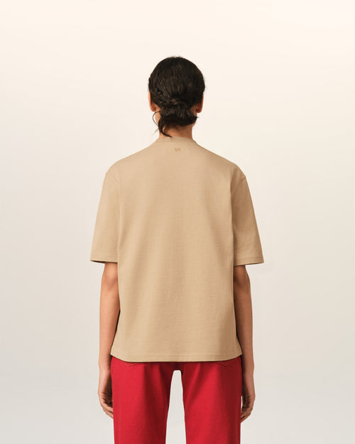 T-shirt in cotone beige con Ami de Cœur goffrato - Donna - 11 - AMI Paris - Ami Paris