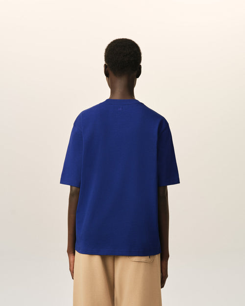 T-shirt in cotone blu con Ami de Coeur goffrato - Donna - 11 - AMI Paris - Ami Paris