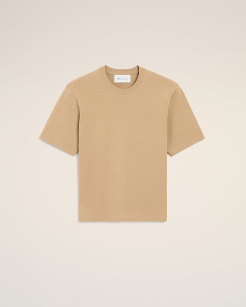 Ami de Coeur T-Shirt aus beiger Baumwolle mit Prägung - BEIGE KITT - Ami Paris
