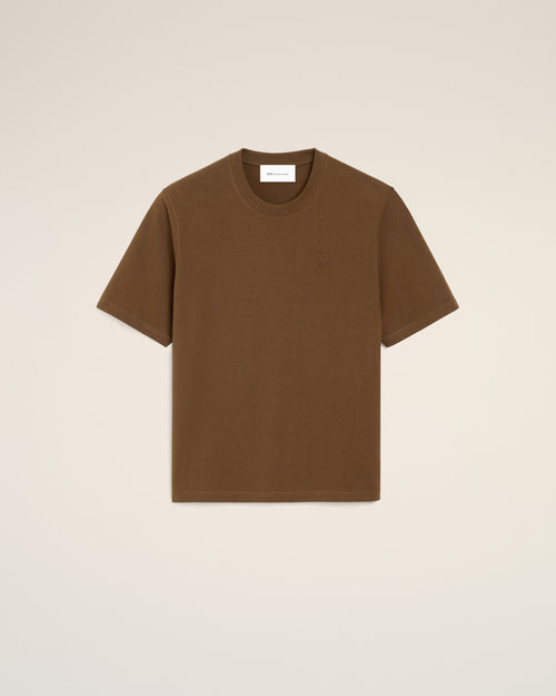 T-shirt marron en coton Ami de Coeur embossé - Femme - 7 - AMI Paris - Ami Paris