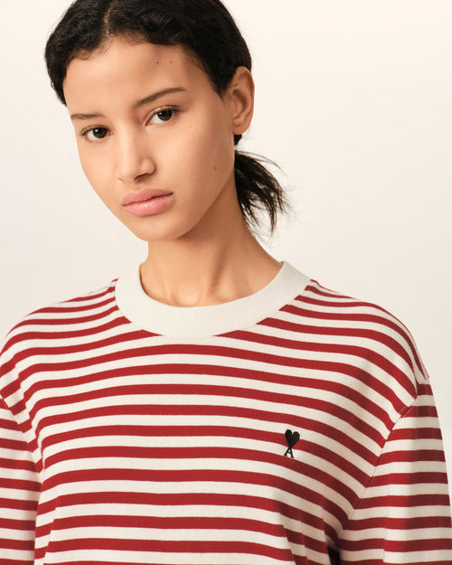 Camiseta marinera Ami de Cœur de algodón roja y blanca - Mujer - 11 - AMI Paris - Ami Paris