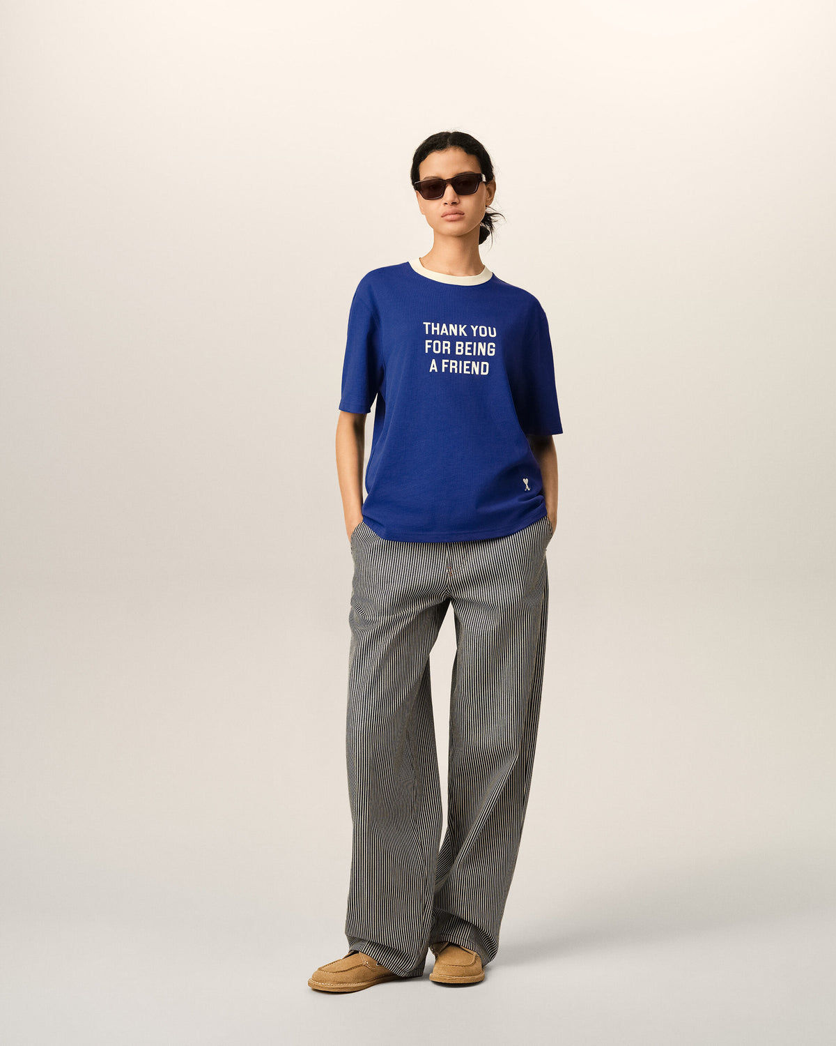 Blue printed cotton "Thank you for being a friend" t-shirt - 9