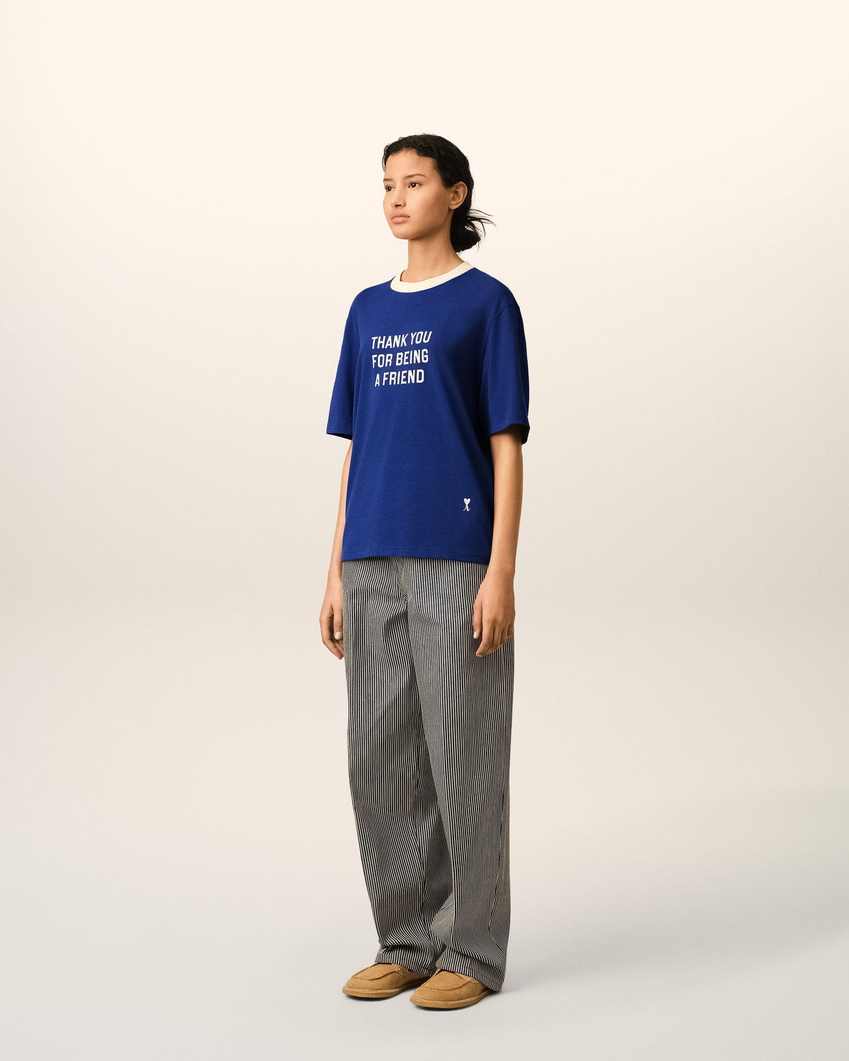 Blue printed cotton "Thank you for being a friend" t-shirt - 12