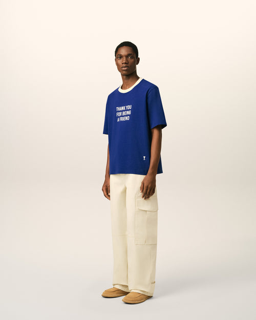 Blue printed cotton "Thank you for being a friend" t-shirt - Man - 6 - AMI Paris - Ami Paris