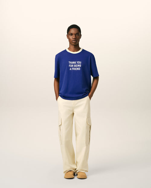 Blue printed cotton "Thank you for being a friend" t-shirt - Man - 3 - AMI Paris - Ami Paris