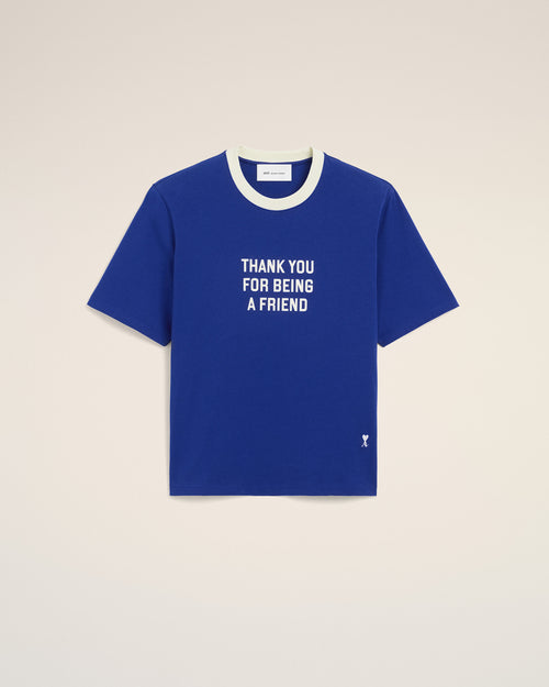 Blue printed cotton "Thank you for being a friend" t-shirt - 2 - Ami Paris