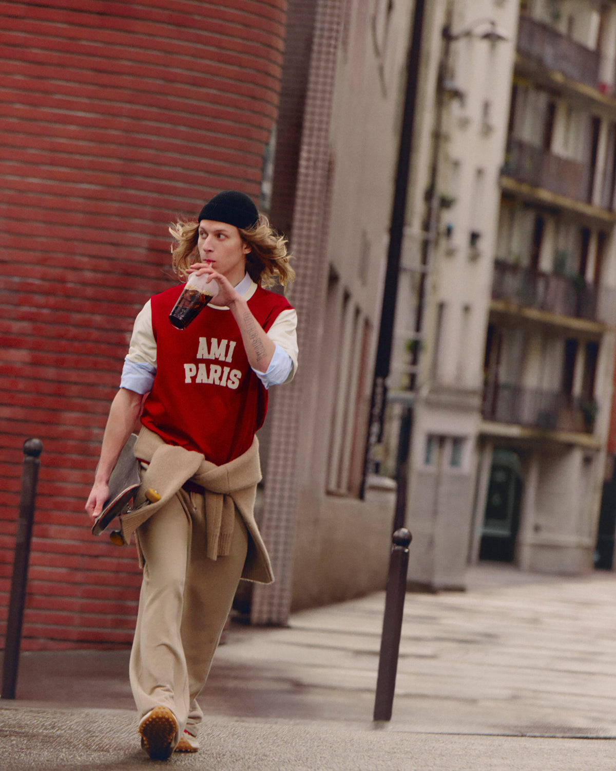 T-shirt rouge en coton broderie Ami Paris - 7