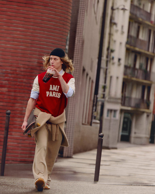 T-shirt rouge en coton broderie Ami Paris - Homme - 7 - AMI Paris - Ami Paris